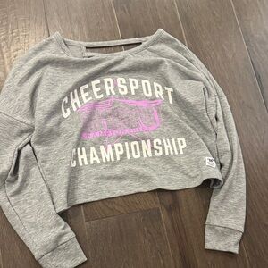 Varsity Gray Cropped Cheer Sport Championship Sweatshirt with Pink Graphic